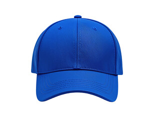 Solid cobalt blue baseball cap with a curved brim, front view, black background
