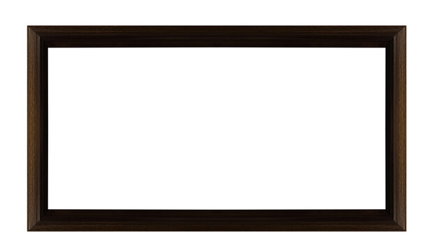 Elegant dark walnut wood picture frame featuring sleek rectangular profile and deep grain finish. Horizontal displays art prints