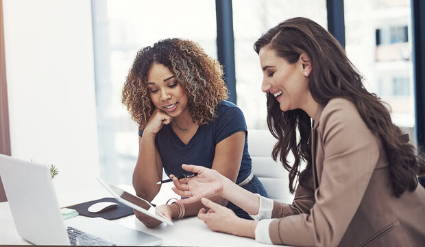 Tablet, team and feedback with business people in office for real estate developer, site plan approval and chat. Property evaluation report, online and collaboration with employees in agency