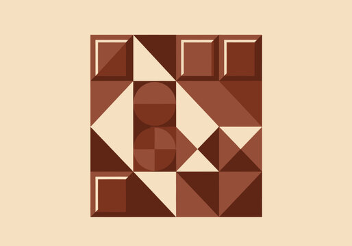 Geometric shapes in a square composition forming an abstract chocolate design from various brown tones