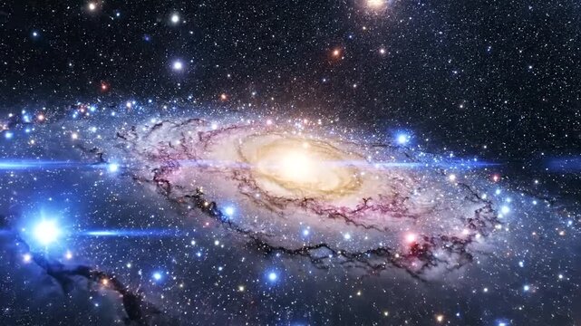 Spiral galaxy with vibrant stars in dark space
