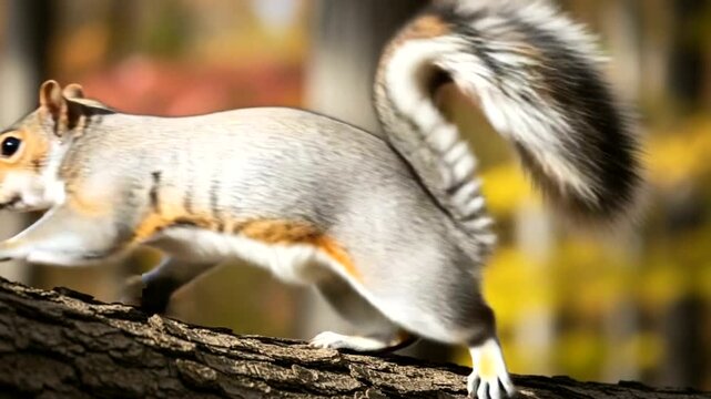 Squirrel perched on tree branch in autumn forest