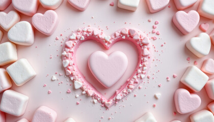 Obraz premium Delicate Pink Heart with Candy Surroundings Soft Pastel Scene