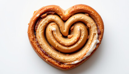 Fototapeta premium Golden Heartshaped Pretzel with Creamy Peanut Butter Filling