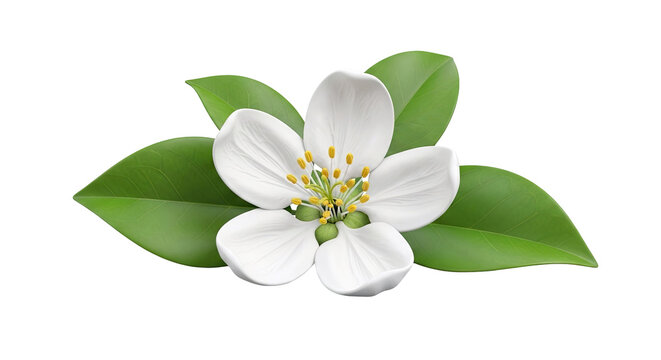 White Orange Blossom with Green Leaves