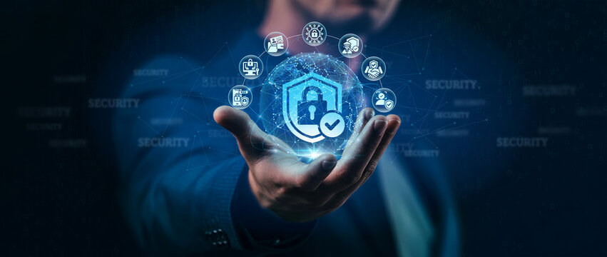 Security Architect hands holding protocol Security design threat modeling encryption access network connections infrastructure policy compliance standards.