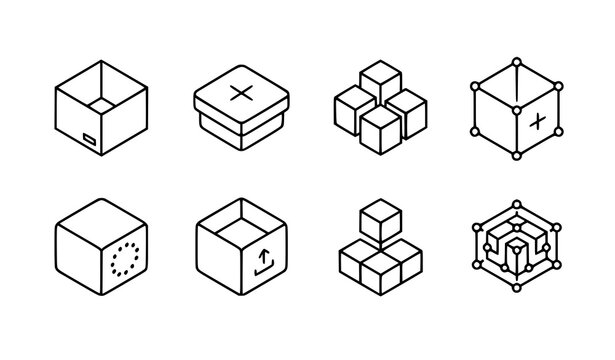 Thin line abstract box and container icon set for UI design