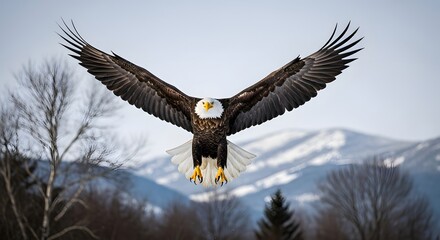 eagle flying with wide wings spread against the sky as a powerful symbol of wildlife and freedom