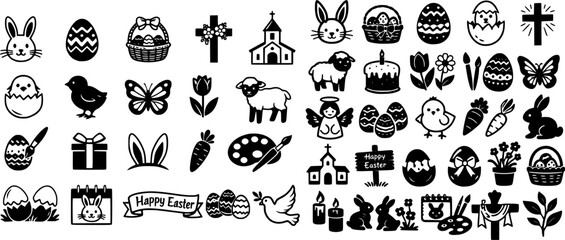 Easter icon collection set. Editable stroke.
