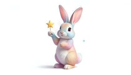 Obraz premium Pastel bunny with a star wand, a charming, whimsical illustration with a simple backdrop