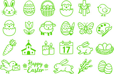 Fototapeta premium Easter icon collection set. Editable stroke. 
