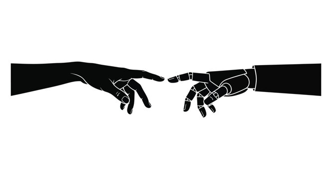 Human and robot hands reaching towards each other