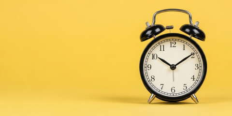 Alarm countdown time change concept for new year 2025 2026 future celebration with end plan planning on yellow background