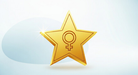 Obraz premium Golden star symbol with female gender sign on white background representing female empowerment and equality