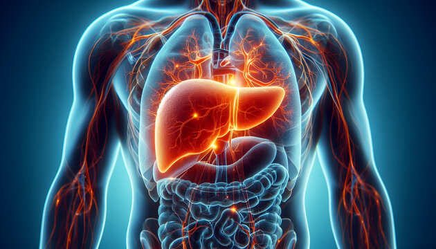 3d illustration anatomy of liver with body