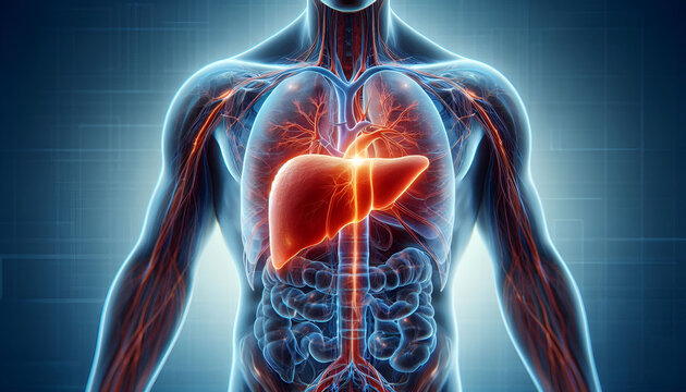 3d illustration anatomy of liver with body