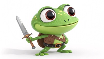 Obraz premium Cute 3D Frog Fighter Character in Action Pose Green Colour