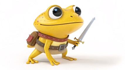 Obraz premium Cute 3D Frog Fighter Character in Action Pose Yellow Colour