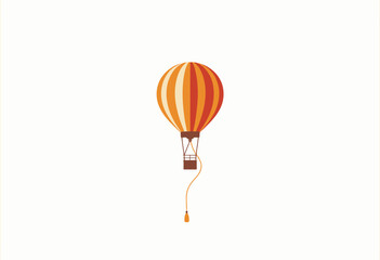 Obraz premium Vibrant hot air balloon with striped orange and red hues floating in a stark white expanse, capturing the essence of adventure and exploration in minimalist form