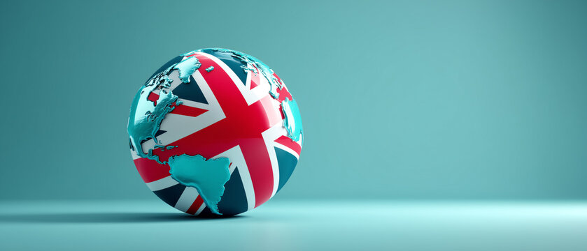 Global Britain: Union Jack Globe on Teal Background