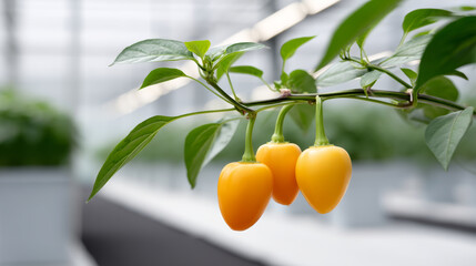 Green yellow chili looks fresh and delicious in greenhouse setting