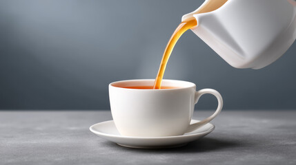 Amber tea poured creates feeling of warmth and comfort into cup