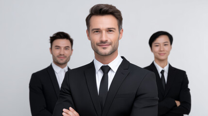 Confident business team posing in corporate attire looks successful