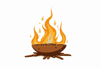 Artistic Illustration of a Campfire with Vibrant Flames in a Rustic Fire Pit on Wood Sticks
