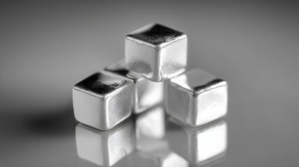 Perfectly Uniform Shiny Metallic Cubes Stacked in Geometric Formation