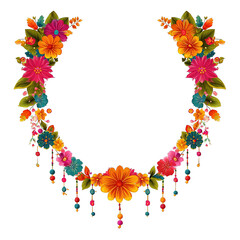 Colorful floral hanging garland decoration isolated on white