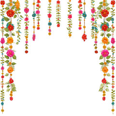 Colorful floral hanging garland decoration isolated on white