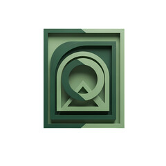 Abstract Layered Geometric Green Shapes with Shadows on White Background