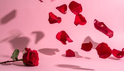 Fototapeta premium Romantic Valentine Background with Falling Rose Petal Shadow