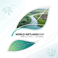 World Wetlands Day Poster Design, Wetland Conservation Awareness Banner, Save Wetlands Nature Illustration, World Wetlands Day Social Media Template, Wetlands Protection Creative Design
