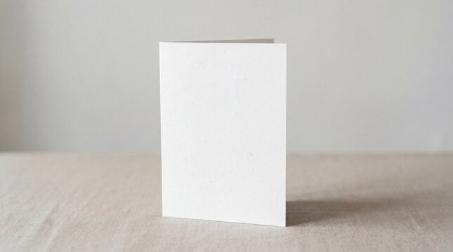 Vertical greeting card mockup displayed on a textured table surface  