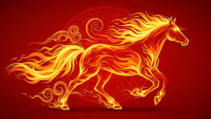 happy chinese new year, year of the fire horse with a red background card © marina