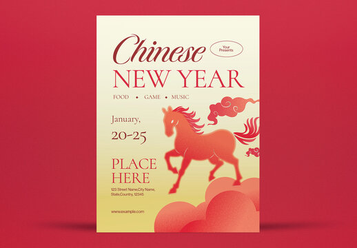 Red Grainy Chinese New Year Horse Flyer Layout
