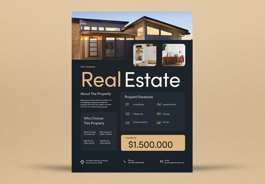 Black Minimalist Real Estate Flyer Layout