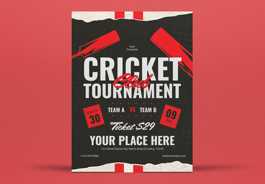 Black And Red Scrapbook Cricket Club Flyer Layout