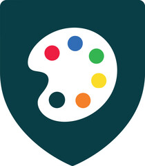 Fototapeta premium Colorful artist palette icon on dark shield background for creative design and branding concepts