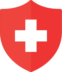 Obraz premium Red Shield with White Cross Icon for Medical Protection, Healthcare Security, and Emergency Services