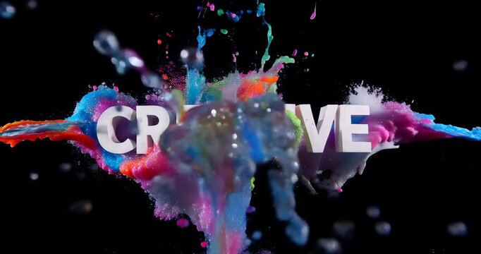 Vibrant colorful paint splashes with creative typography on black