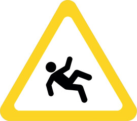 Caution Wet Floor Warning Sign Icon with Falling Person in Yellow Triangle for Safety Awareness