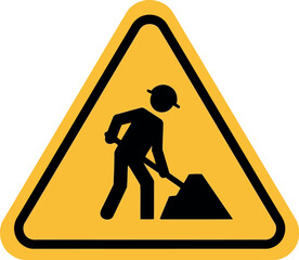 Yellow Construction Zone Warning Sign with Worker Icon for Road Safety and Hazard Awareness