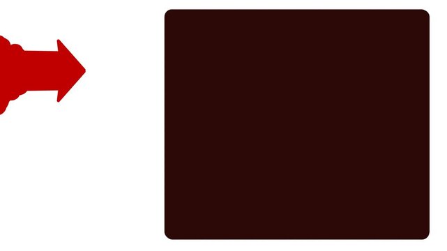 Next to a dark window or figure, a red arrow moves, embedded in a diverging mass or tail.