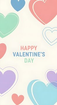 Happy Valentines Day Card with Hearts Pink Romantic Illustration