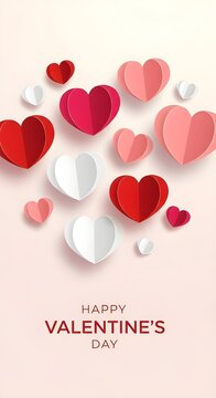 Valentine card with red hearts on white background romantic illustration design