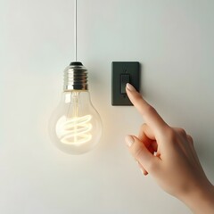 Energy Saving Concept with Eco Light Bulb and Finger Switching Off Power