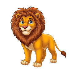 Cartoon Lion with Golden Mane Standing Proudly on White Background animal king