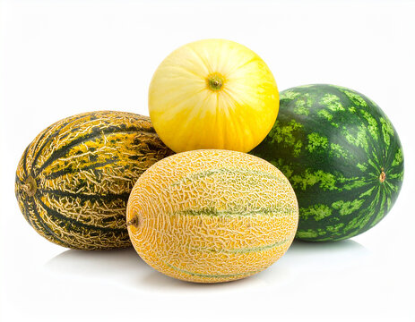 Unterschiedliche ganze Melonen auf wei&szlig;em Hintergrund